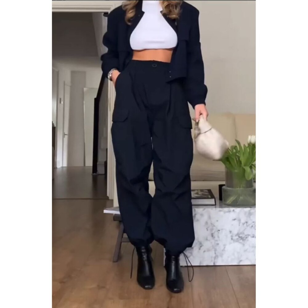 ZARA NAVY BLUE LIMITED EDITION CARGO PANTS TROUSERS, SIZE: XS-S
